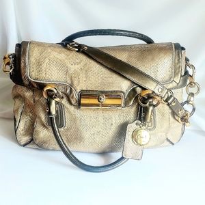 Coach Kristin Metallic Embossed Python Leather trim Hobo Coach Shoulder Bag